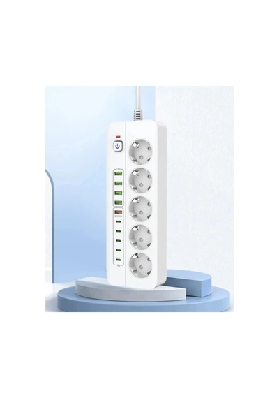 3500w Akım Korumalı 5 Li Grup Priz: 5x Usb + 5x Type-c Çıkışlı 2 Metre 0