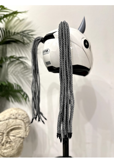 Motor & Motosiklet 3d Baskı Gri Şeytan Boynuzlu Gri Örgülü Çift Saç Kask Dış Aksesuarı Diğer