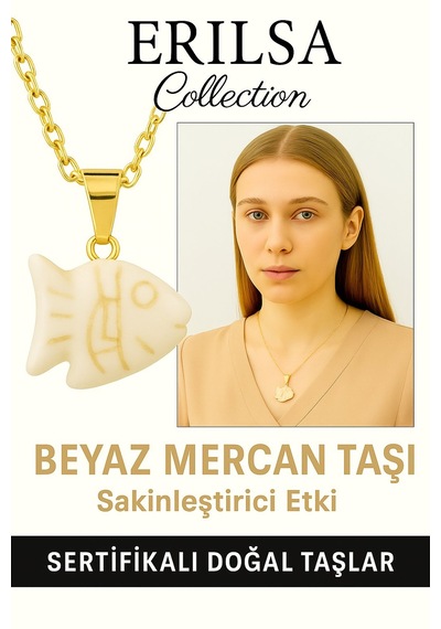 Erilsa Sertifikalı Balık Model Beyaz Mercan Taşı Kolye Saflığın Ve Şan Çok Renkli