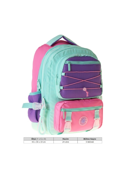Kaukko Beş Gözlü Mesh Mint Kız Çocuk Yeşil - Mor - Pembe Okul Ve Günlük Sırt Çantası - K1851