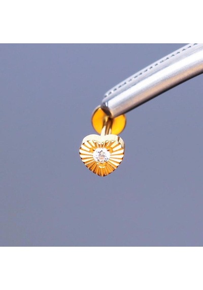 %100 G23 Titanyum Zirkon Tek Taşlı Kalp Detay Pırlanta Model Kıkırdak Conch Tragus Labret Piercing Bakır