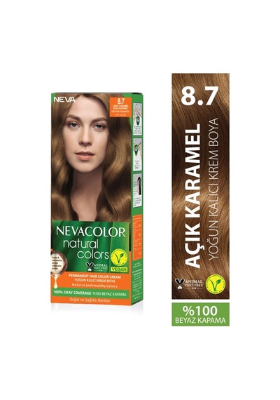 Nevacolor Natural Colors 8.7 Açık Karamel - Kalıcı Krem Saç Boyası Seti