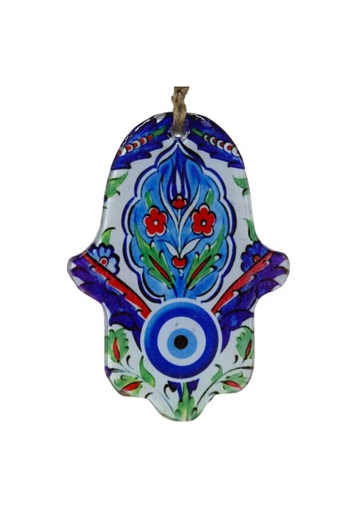 Dekoratif Cam Fatma Ana Eli Çini Ve Çiçek Motifli Duvar Süsü 10x15 Cm
