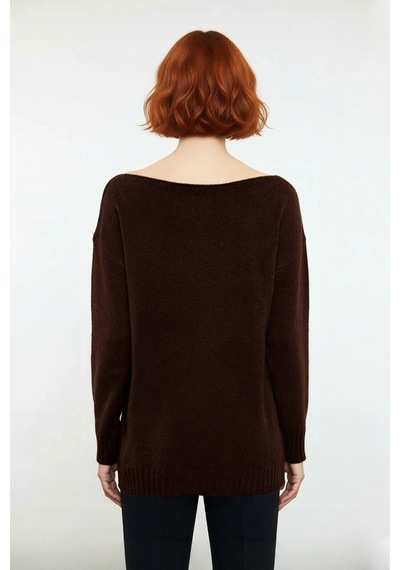 Ersefa Kadın Basic Kayık Yaka Oversize Triko Kazak Rahat Ve Şık İlkbahar kahverengi Ersefa Kadın Basic Kayık Yaka Oversize Triko Kazak Rahat Ve Şık İlkbahar kahverengi