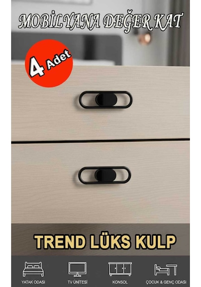 Lüks Trend Siyah 32 Mm 8 Adet Mobiya Yatak Odası Tv Ünitesi Konsol Çocuk Ve Genç Odası Kulp Siyah