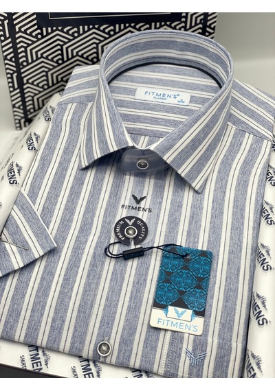 Klasik Kısa Kol Keten Cotton Nefes Alan Kumaş Hediye Kutulu Erkek Gömlek Fs-004574 - Lacivert-3309