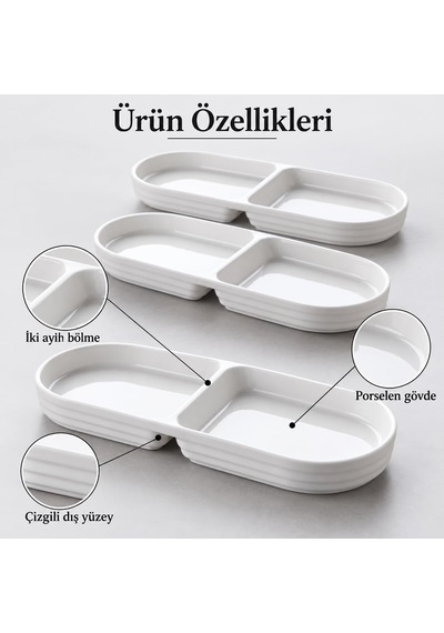 Lexroo 2 Bölmeli Porselen Çerezlik 3 Lü Set, 25,2 10 2,3 Cm Çok Renkli