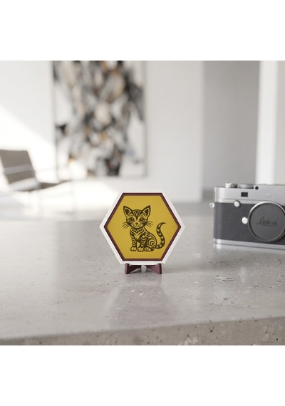 Modern Görünümlü Kedi Desenli Masaüstü Süsü Çalışma Alanlarınız İçin Estetik Ve Şık Bir Görünüm Sunar 10x10 Cm, Sarı