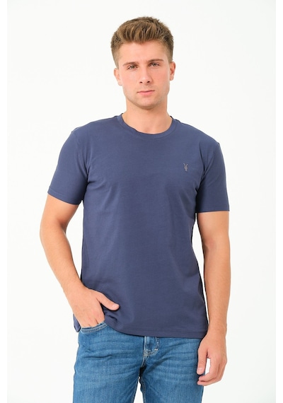 Erkek Basic Göğüs Nakış Detaylı Standart Fit Normal Kesim %100 Pamuk T-shirt Gri Melanj