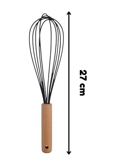 Ahşap Saplı Silikon Mutfak Hazırlık Çırpıcısı, Siyah, 27 Cm, 1 Adet Diğer