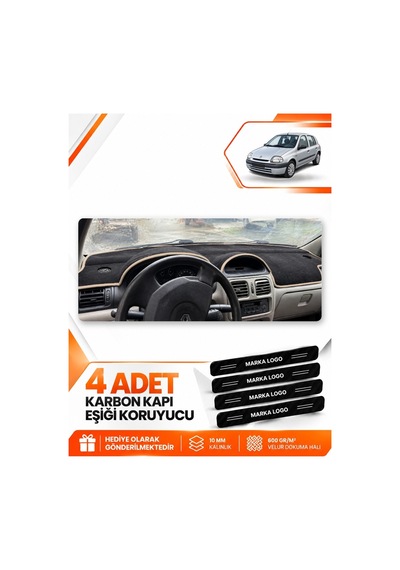 Renault Clio 2 Ekranlı 1998-2001 Uyumlu Ön Örtüsü Torpido Koruma Kılıfı Halısı - Siyah Bej