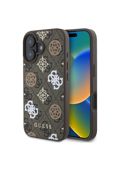 Apple Uyumlu iPhone 16 Plus Kılıf Guess Lisanslı Magsafe Şarj Özellikli 4g Desenli Yazı Logolu Peony Kahverengi