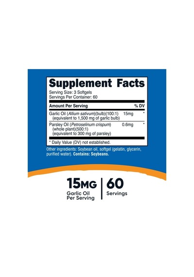 Garlic & Parsley Oil 15mg 180 Softgels - Odorless Garlic & Parsley, Gmo-free, 60 Servings