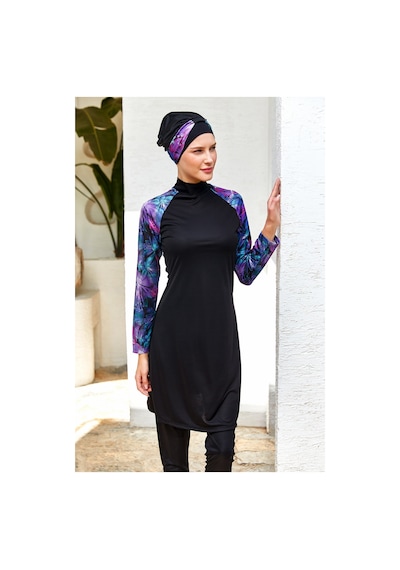 Rozamay Reglan Kol Likralı Tam Kapalı Tesettür Mayo 3119 Siyah Siyah01 Siyah