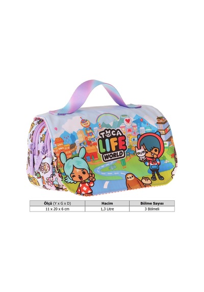 Kaukko Kids Taşıma Askılı Kız Çocuk Toca Life Baskılı Şık Kalem Çantası Lila - Turkuaz - L5340 Çok Renkli