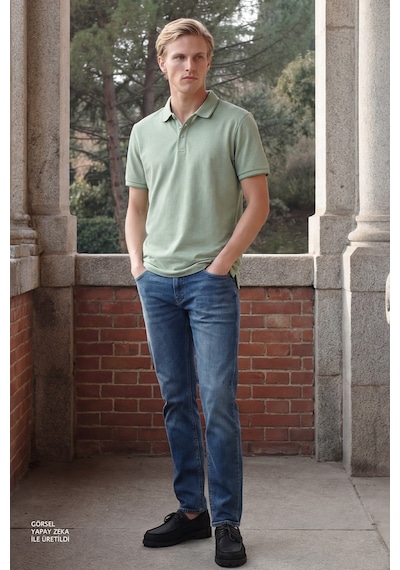 Ac&Co / Altınyıldız Classics 4A4820200047Ysls Düğmeli Polo Yaka Cepsiz Slim Fit Erkek Tişört Yeşil