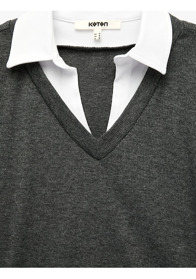 Koton Çift Kumaş Kullanımlı Katmanlı Slim Fit Kısa Kollu Gömlek Detaylı Tişört Gri 7wak70010ek Koton Çift Kumaş Kullanımlı Katmanlı Slim Fit Kısa Kollu Gömlek Detaylı Tişört Gri 7wak70010ek