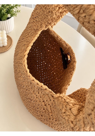 Sirayet Tasarım Atölyesi Handmade Fiyonklu Örgü Mini El Çantası Hasır