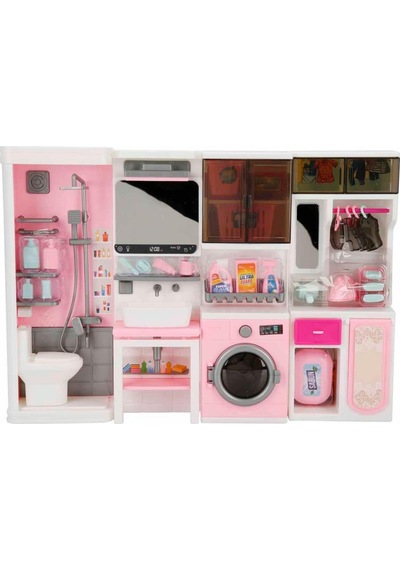 Dev Boy 4 Modüllü Oyuncak Banyo Seti 50x32 Cm - Çamaşır Makinesi, Duş Ve Gardırop Bir Arada