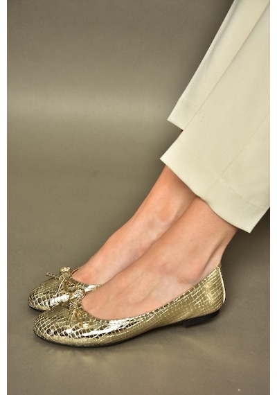 Fox Shoess726056307 Altın Yılan Baskılı Kadın Babet Altın