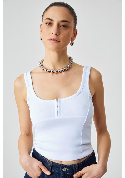 ETHIQUET A YONA Kadın Slim Fit U Yaka Beyaz Atlet