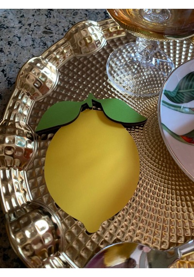 Limon Motifli Kahve Sunumluk Limon Tatlısı Sunumluğu Altlığı 2'li Sarı