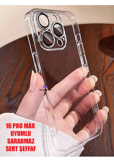 Apple Uyumlu iPhone 16 Pro Max Kılıf Sararmaz Sert Şeffaf Lens Hoparlör Koruma