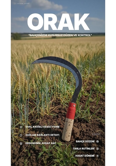 Orak: Ahşap Saplı Karbon Çelik Bahçe Orağı 30 Cm, Oval Kesici, Ot Temizliği & Hasat Ekin Bı