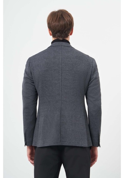 İmza Koyu Lacivert Ekose Desen Örme Mono Yaka Astarsız Çift Yırtmaç 2 Düğme 6 Drop Slim Fit Casual Ceket 1002245152 Koyu Lacivert