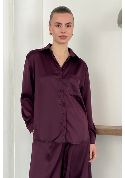 Verymoda Saten Gömlek - F2062 MÜRDÜM
