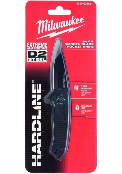Milwaukee Hardlıne 64mm Katlanır Düz Ağızlı Kamp Bıçak 4932492452 Siyah