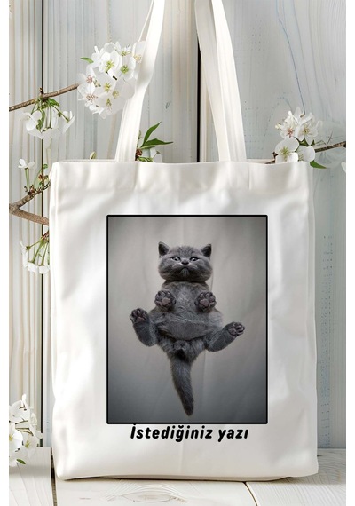 Art Hediye British Shorthairt Kedi Baskılı Bez Çanta Omuz Çantası Kişiye Özel Model 8 Çok Renkli