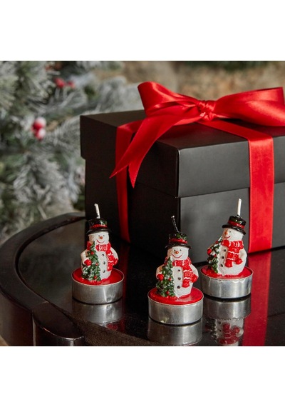 Lexroo New Year Snowman 3'lü Tealight Mum Çok Renkli