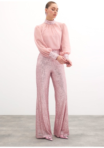 Sateen Payet Detaylı Bluz - Pudra-135851 Pudra Sateen Payet Detaylı Bluz - Pudra-135851 Pudra