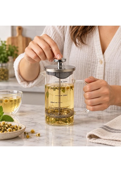 Tr Metal Kapaklı French Press, 350 Ml Ölçülü Borosilikat Cam Filtre Kahve Ve Bitki Çayı Demliği, 5 X 8 X 14 Cm Diğer