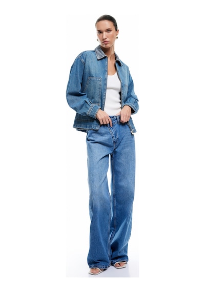 Koton Bol Paça Cepli Düğmeli Jean Pantolon - Loose Straight Fit Jean Orta İndigo 5sal40236md Indigo