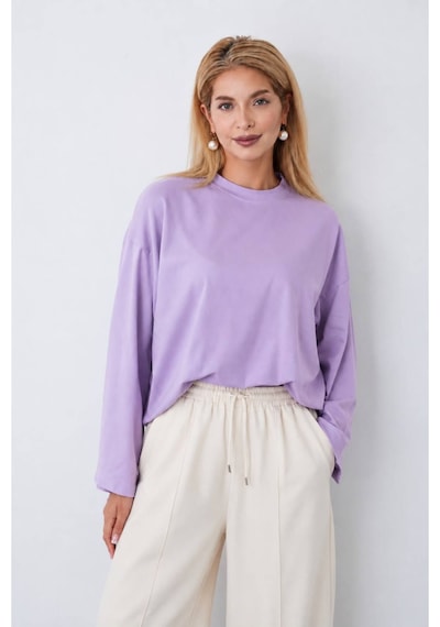 Herkesemoda Kadın Tesettüre Uygun Uzun Kollu Lila Body Lila