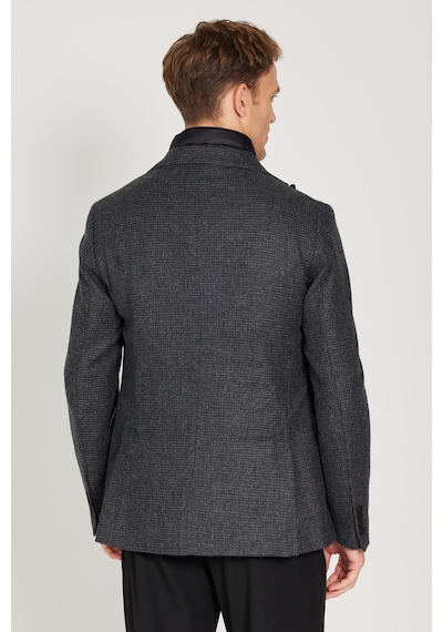 AC&Co / Altınyıldız Classics Erkek Slim Fit Dar Kesim Kırlangıç Yaka Desenli Yünlü Ceket Antrasit