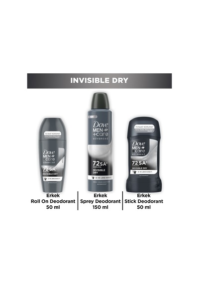 Dove Men +care Advanced Erkek Deodorant Invisible Dry 150 Ml + Rolln On 50 Ml + Stick 50 Ml