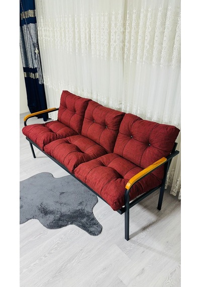 Madame Home Karanfil Balkon, Bahçe, Cafe - Metal Kanepe Koltuk Takımı 3 Lü Bordo