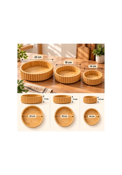 3'lü Bambu Çerezlik Kase Seti 22-18-14 Cm Kuruyemişlik Sunumluk Kahvaltılık Kase Bambu - 932780431 Bambu