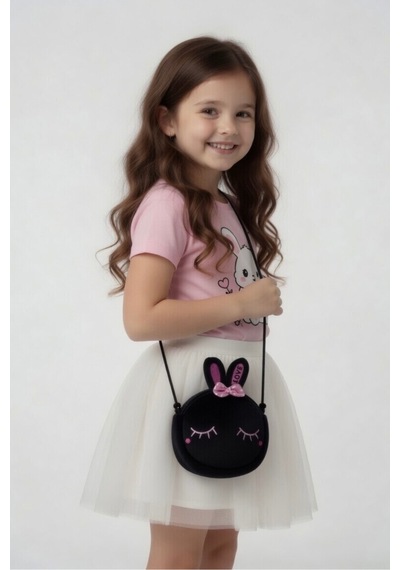 Mollycrush Kız Çocuk Hediyelik Siyah Mini Cüzdan Çanta Uyuyan İpli Omuz Model