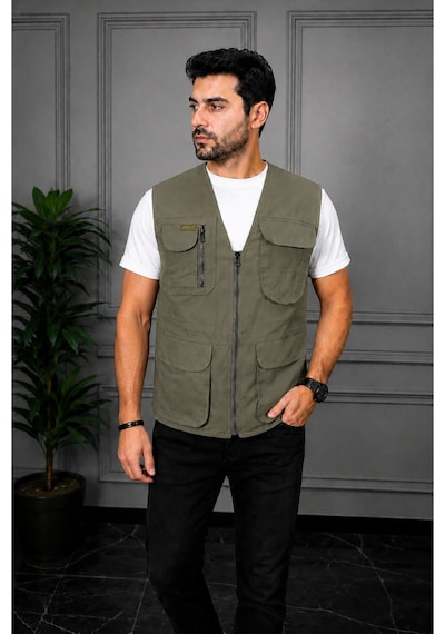Modmen Erkek Avcı Yeleği Erkek Outdoor Yelek Erkek Yelek Yeşil