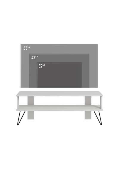 Duama TV Sehpası – Metal Ayaklı, Açık Raflı Tasarım, 120 cm, Beyaz