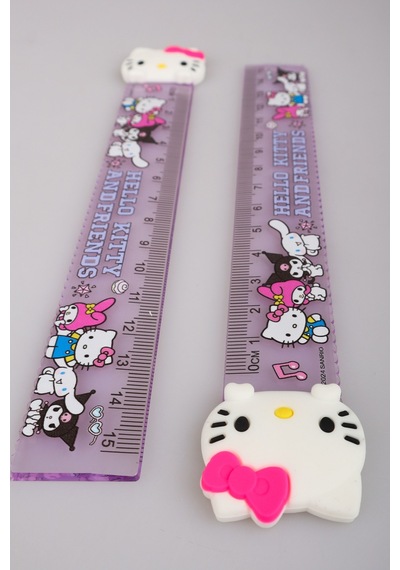 "dekomus Islak Mendil Hediyeli" Hello Kıtty "tekli" Cetvel 15 Cm Mor