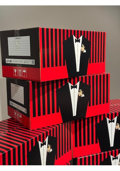 Smokin Desenli Kutu Nikah & Düğün 10 Lu Hediye Gelin Kutusu Damat Kutusu Söz Kutusu 10 Adet