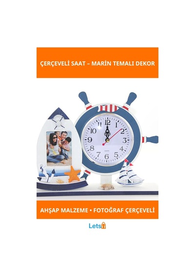 Ahşap Marin Dümenli Şık Çerçeveli Saat