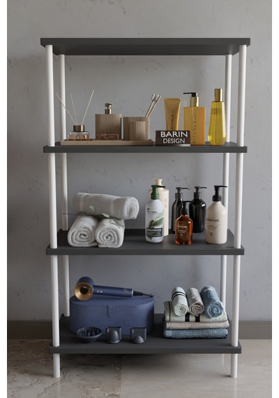 4 Katlı Çevir Kur Metal Gövdeli Banyo Rafı Çok Amaçlı Düzenleyici Organizer Stand Banyo Dolabı Antrasit