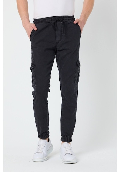 Haki Slim Fit None Denim Yandan Cepli Bel Bağcıklı, Paçaları Lastikli Erkek Kargo Pantolon Gri Haki Slim Fit None Denim Yandan Cepli Bel Bağcıklı, Paçaları Lastikli Erkek Kargo Pantolon Gri