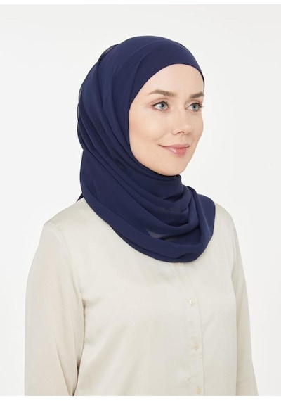 Melodi Scarf Kadın Tesettür Pratik Boru Boneli Hazır Şifon Şal Lacivert Lacivert